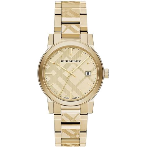 Burberry Unisex Gold The City Engraved Check Watch BU9038